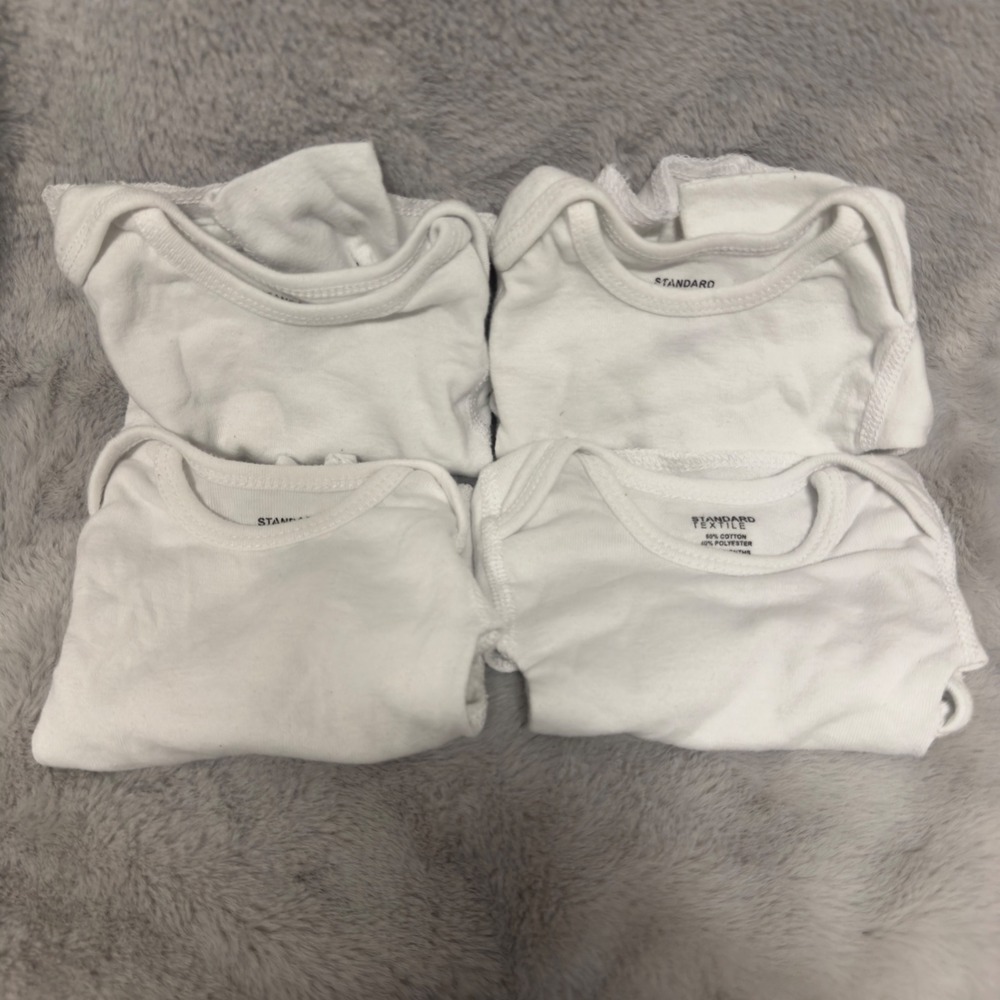 Standard Textile Pack Of 4 Baby White Long Sleeve Bodysuit 6 Months Cotton Blend